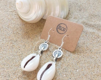 Coins and cowries earrings - Earrings with tiny coins and cowry shells