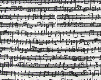 B&W Sheet Music Fabric By the Yard, Half, Fat Quarter Grand Staff Black White Piano Notes Musical Sheet Cotton Quilting Fabric BTY w1/15