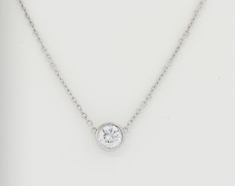 Dainty Bezel Set Diamond Necklace Available in White and Yellow 14K Gold, Diamond Bezel Necklace, White Diamond Necklace, Bezel Set Necklace