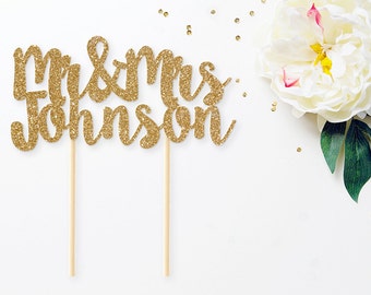 Personalized Mr & Mrs Glitter Cake Topper, Mr and Mrs Cake Topper, Wedding Cake Topper, Last Name Cake Topper, Custom Wedding Cake Topper