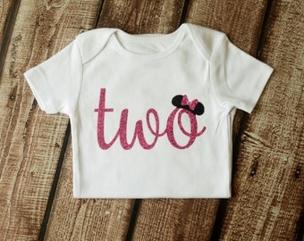 Second Birthday Shirt, 2nd Birthday Shirt, Mouse Birthday, 2nd Birthday, Hot Pink Glitter, Third Birthday, 3rd Birthday