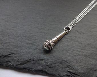 Microphone Necklace, Music Necklace, Chain Necklace, Charm Music Necklace, Microphone Gifts, Music Gifts, Singers Gifts, Musical