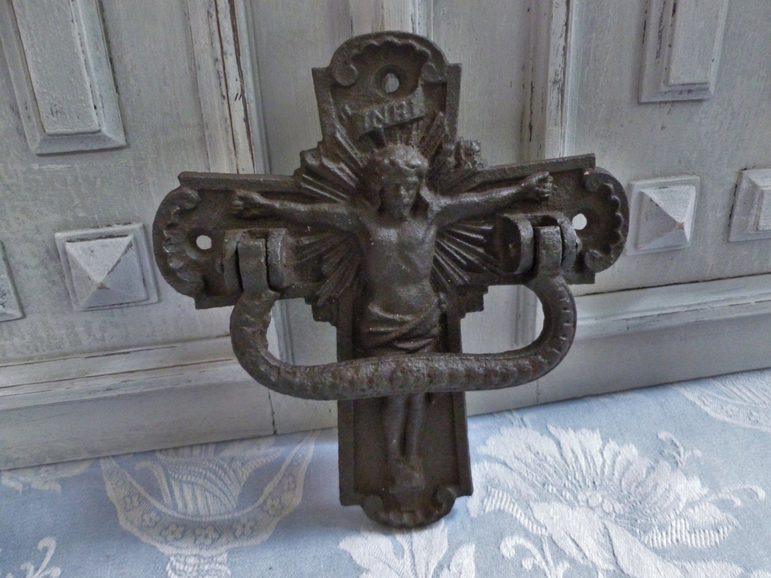 Antique crucifix door knocker/ handle, French collectable 1880’s, solid