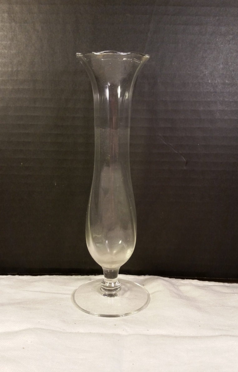 Clear Glass Bud Vase Vintage Swirled Glass by ShellysSelectSalvage