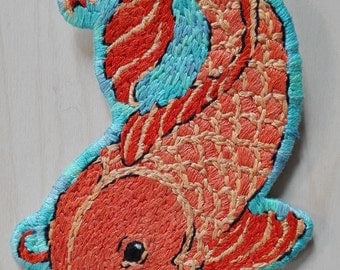 Orange Carp Koi Fish Hand-embroidered Brooch