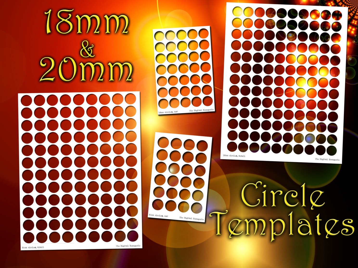 Templates 18mm 20mm Circles 4x6 and 8.5x11 sheets PNG