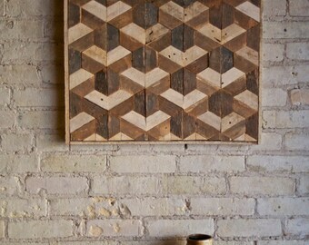 Reclaimed Wood Wall Art, Decor, Lath, Pattern, Geometric, Hexagon, Tessellation 24 x 24