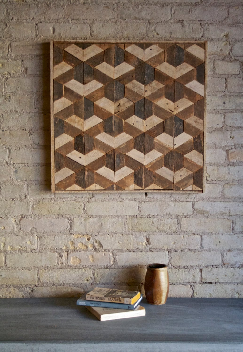 Reclaimed Wood Wall Art Decor Lath Pattern Geometric