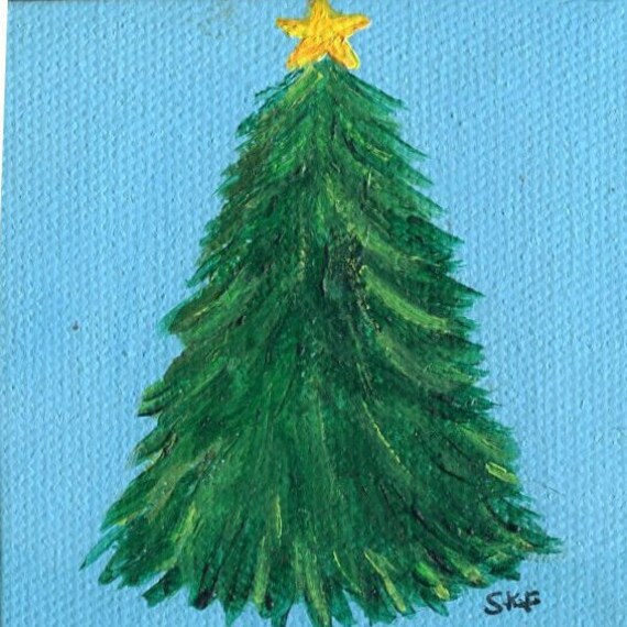 tree painting miniature canvas with easel fir decor small tree painting miniature canvas with easel fir decor small
