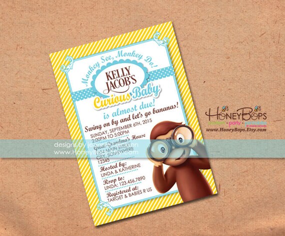 Curious George Invitation Baby Shower or Birthday - Personalized Digital file Only Il_570xn