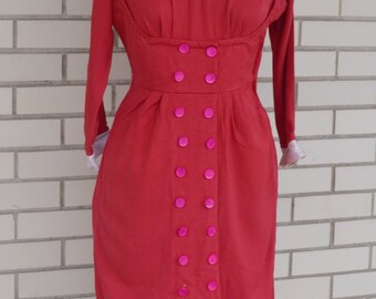 40s red vintage dress XS, dress extra small, 1940s red WWII dress, Peggi Original