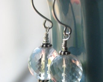 Crystal Clear Firepolished Czech Glass Earrings in Sterling Silver