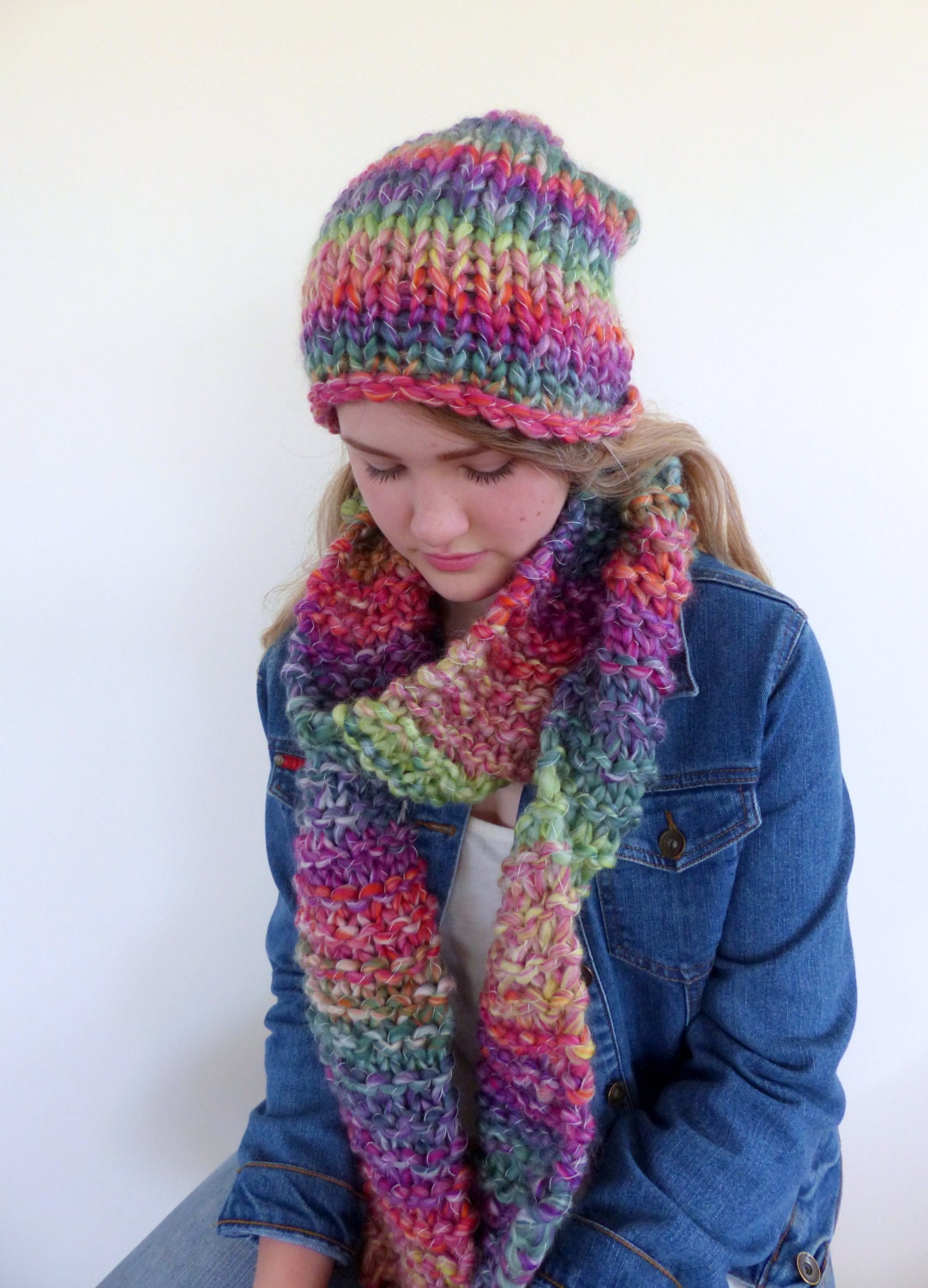 Chunky knit scarf colorful chunky scarf colourful hand