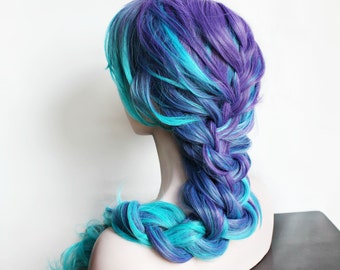 SALE Blue Wig | Long Blue Wig | Curly Gradient Purple and Blue Scene Wig | Perfect for Summer Festivals | Aquatic Oasis