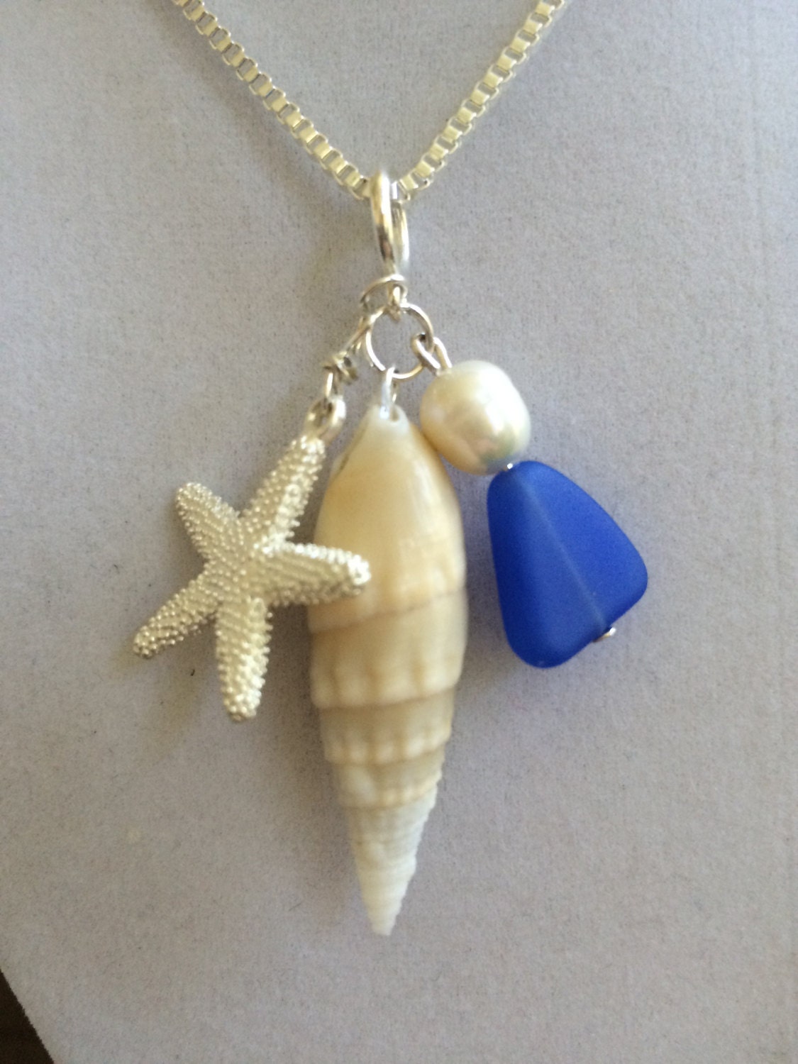 Sea Shore Shell Sea Glass Pearl and Starfish Necklace