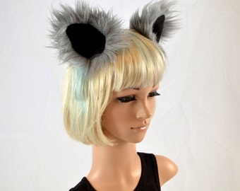 Gray Wolf Ears Clip On in Faux Fur