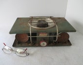 Coleman Picnic Stove, Vintage, Camping Gear, Rusty, Outdoor Cooking, Photo Display Prop, Green Metal Red Coleman Picnic Stove, Vintage, Camping Gear, Rusty, Outdoor Cooking, Photo Display Prop, Green Metal Red
