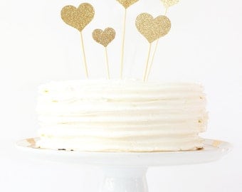 Gold Glitter Heart Cake Topper Valentines Day Cake Topper Girls Birthday Party Wedding Cake Decorations Gold Glitter Party Supplies
