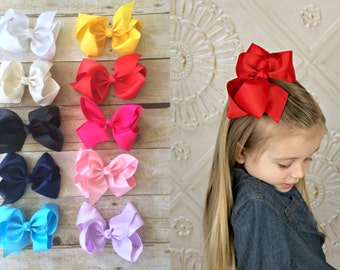 SET of 10 6" Bows, Big grosgrain hair bows clips, Large pack of girls hairbows