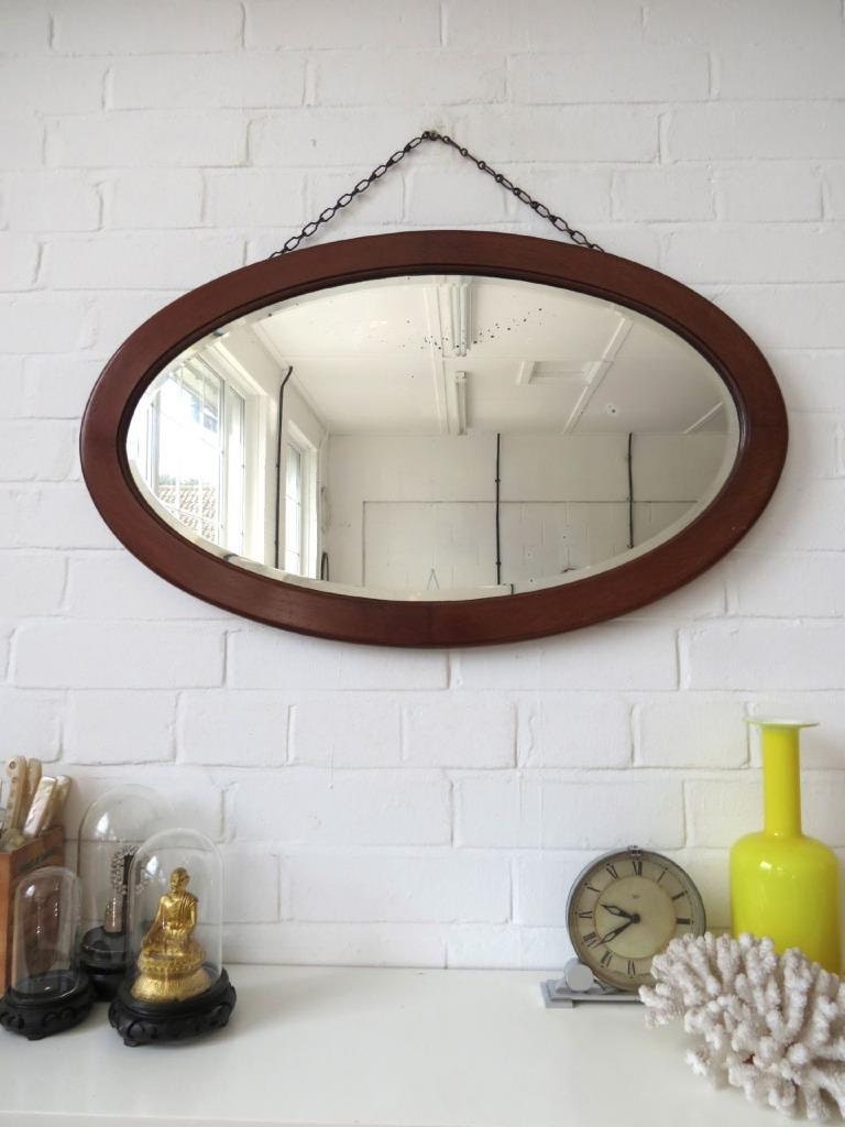 Vintage Large Oval Art Deco Bevelled Edge Wall Mirror with