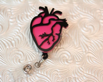 adorable cardiac heart - professional nursing badge holder - retractable - badge reel - badge clip - name badge holder - nurse jewelry