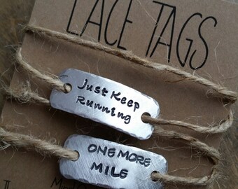 personalized running shoe tags -SINGLE or set of TWO . {lace tags} running shoe tags . race tags . lace plates . shoe Charms