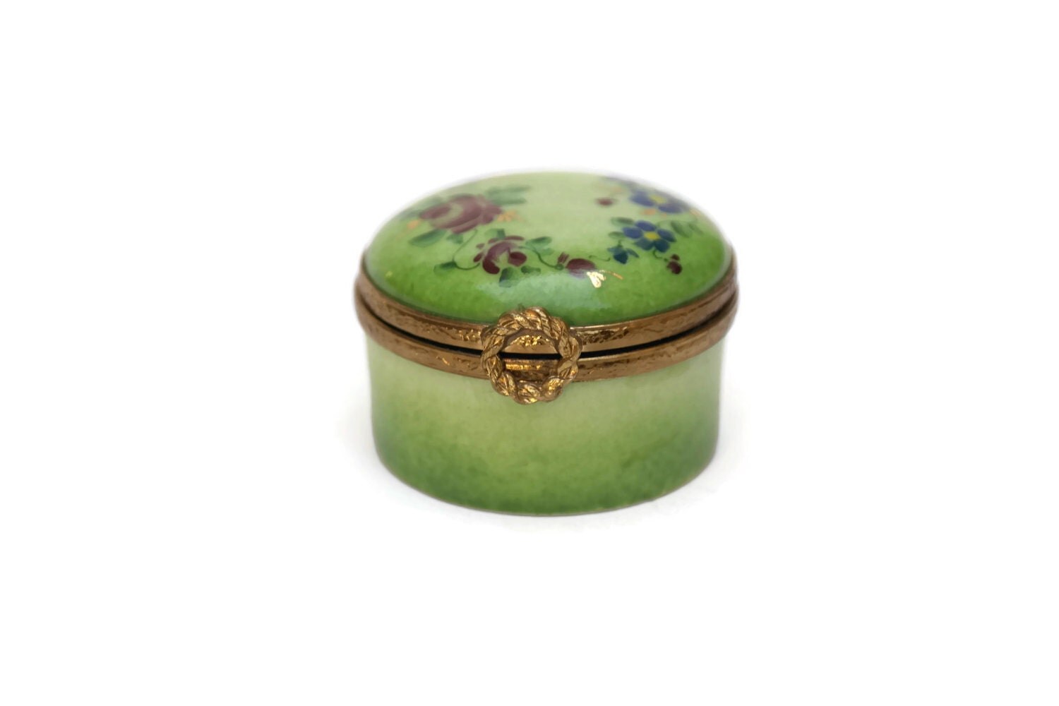Hand Painted Limoges Pill Box. Porcelain Trinket Box. French