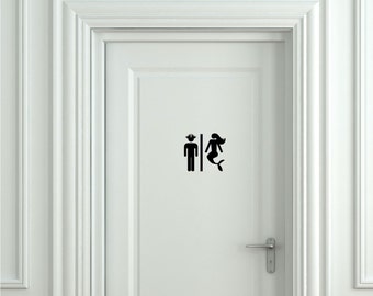 Pirate and Mermaid Toilet Sign Bathroom Sign Toilet Sign Door Sticker Door Decal Toilet Decal