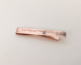 Rose Gold Tie Clip with Hand Stamping, Personalized Rose Gold Tie Bar for Men, Groomsmen Gift