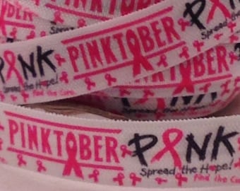 Pinktober Ribbon 5/8 inch FOE-Fold Over Elastic - Breast Cancer Awareness Ribbon - Ribbon by the yard for crafting, hair bows and more!