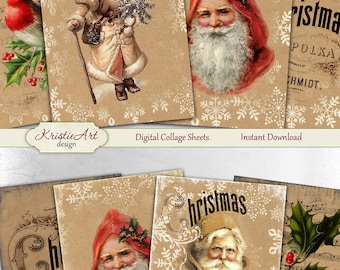 75% OFF SALE Christmas Greetings - Digital Collage Sheet Digital Cards C114 Printable Download Image Digital Atc Card ACEO Christmas Cards