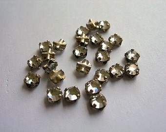 4mm CRYSTAL Swarovski Roses Montees BEADS Vintage lot of 24 Sew-ons silver channel settings crystal glass lot of 24
