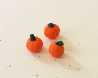 Polymer Clay Pumpkin Beads/ Set Of Three 10mm Handmade Pumpkins/ Jewelry Supplies/ Beads/ Autumn Crafts/ Fall/ Beading