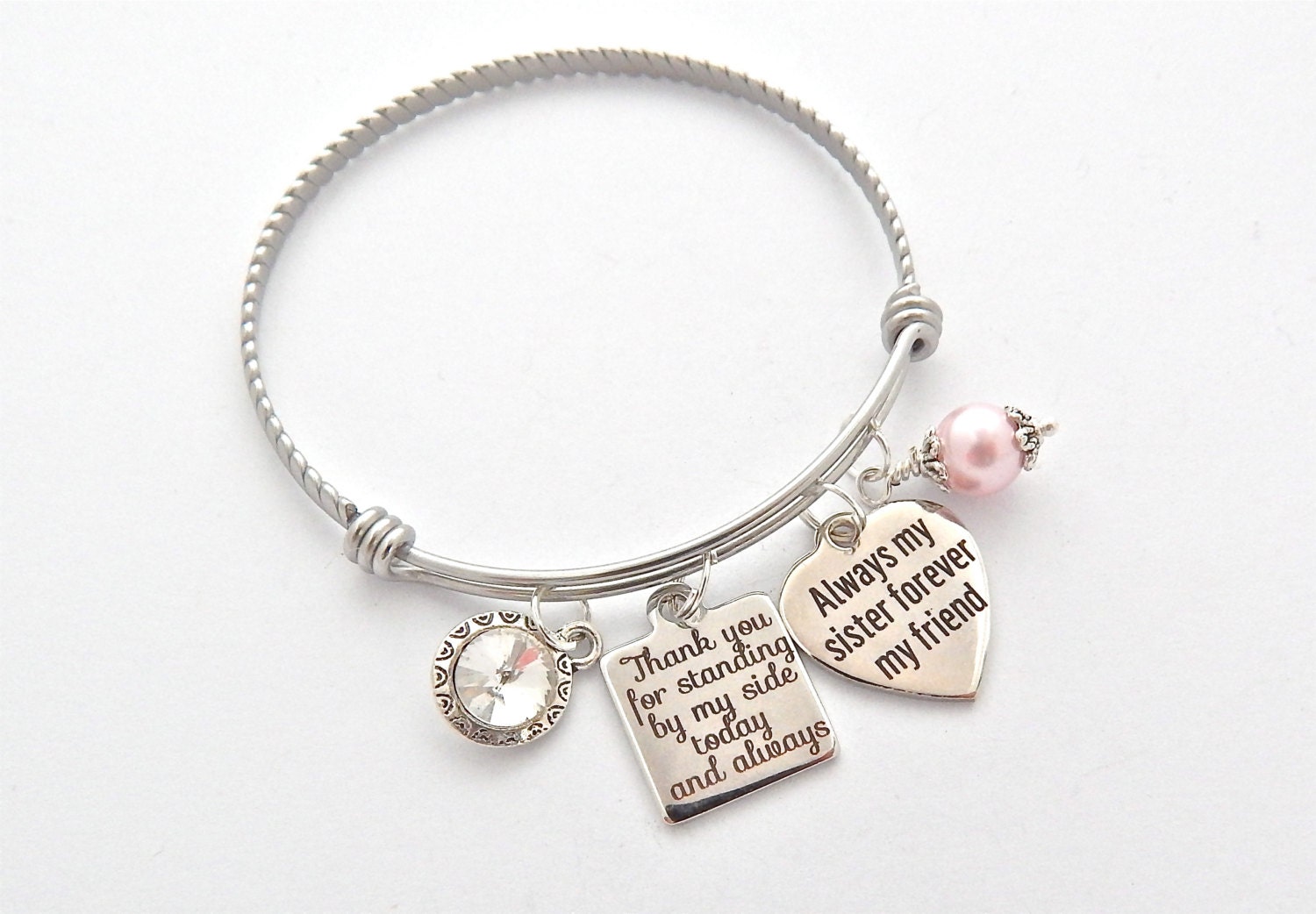 Maid of Honor Gift, Bridesmaid Gift BANGLE Always my SISTER, Forever my Best Friend Sister of Bride Wedding Quote Adjustable Bangle Bracelet