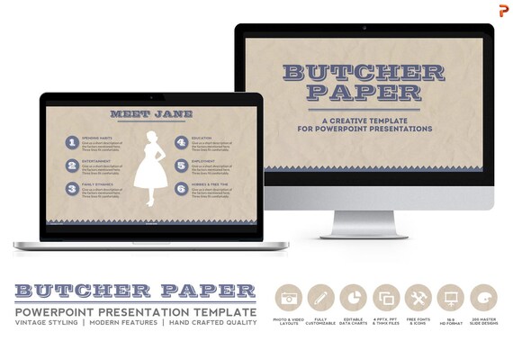vintage design powerpoint presentation template - butcher paper vintage design powerpoint presentation template - butcher paper, Presentation templates