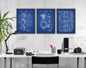Basketball Patent Prints Set of 3 - Basketball Poster - Basketball Print - Basketball Sports Gift - Hoop - Court - Basketball Wall Art