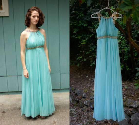 1970's rhinestone goddess gown prom dress evening gown