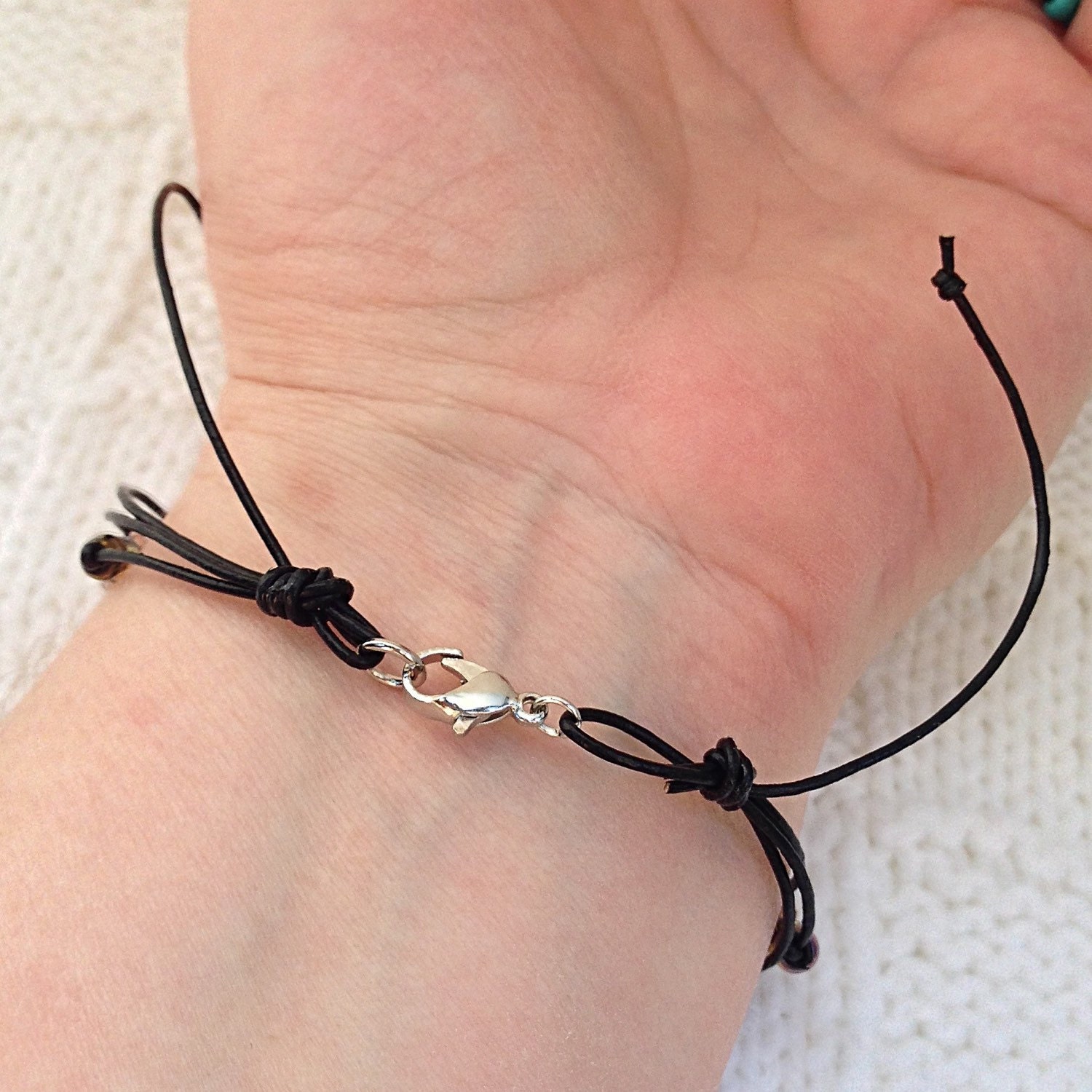 Amber Beaded Leather Bracelet / Triple Strand Bracelet