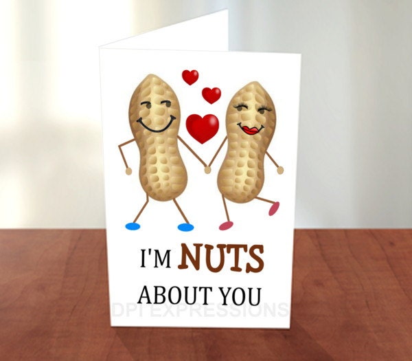 Love Note Card I'm Nuts About You Nuts Pun Greeting