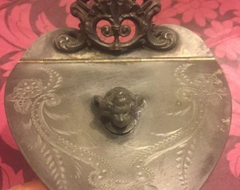 Quadruple Silverplate Vintage Heart Shaped Jewelry Trinket Box
