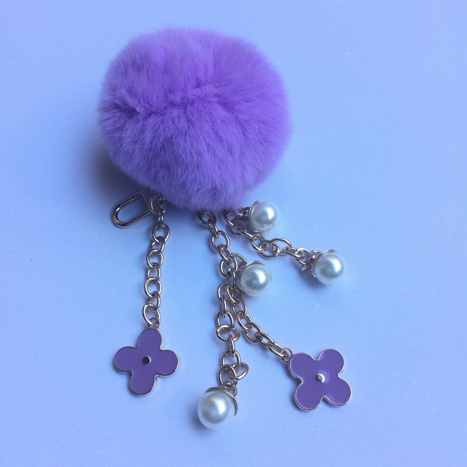 purse pom pom purple Fur YogaStudio55 Pom bag charm by keychain pendant Pom