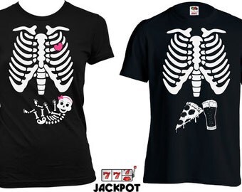 Matching Halloween Couples Costume Pregnant Halloween Costume Maternity Skeleton T Shirt Beer Skeleton Ribcage T Shirt Ladies MD-537-567