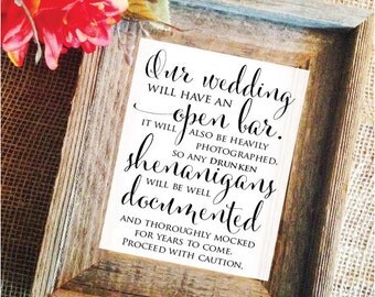 Wedding open Bar Sign Open Bar Wedding Sign bar signage Wedding Signage (Stylish) (Frame NOT included)