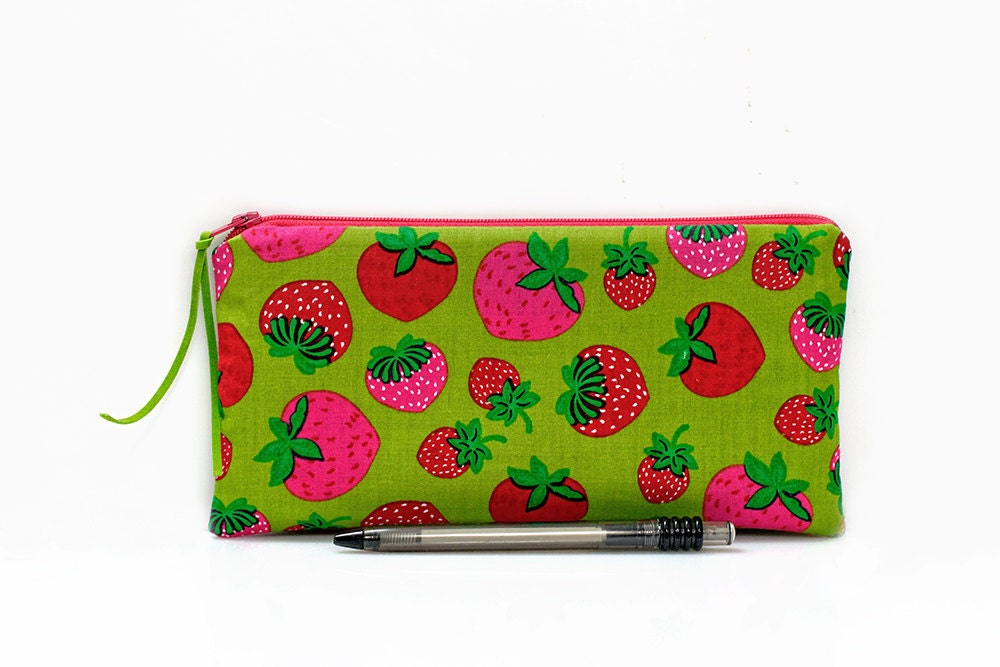 Strawberry pouch Strawberries pencil case Makeup bag