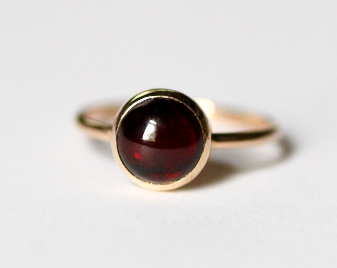 Garnet Gold Ring Natural Stone May Birthstone Simple Wedding Minimalist Dainty Engagement Gemstone Jewelry Stacking Yellow Solid Gold Ring