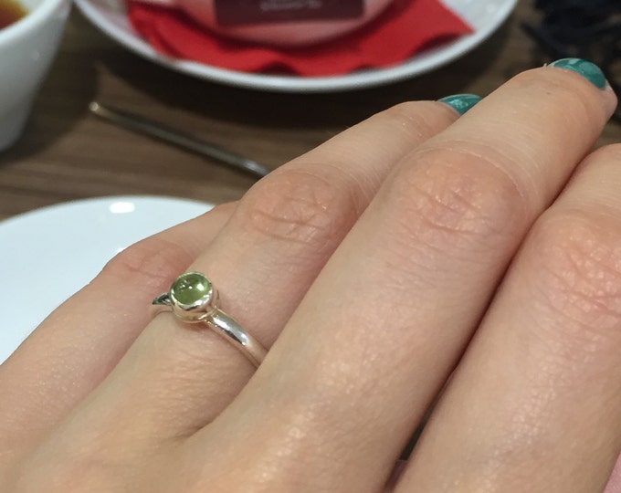 chrysolite silver ring - green stone ring - gold ring - silver ring - natural stone ring - delicate ring - gift