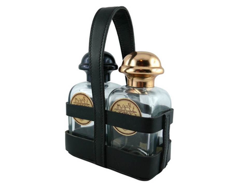 HERMES * ULTRA RARE vintage black leather perfume bottle