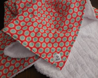Baby Quilt Blanket - Minky Baby Security Blanket Blue Dots on Red