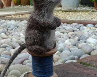 Needle Felted Mouse on Cotton Reel- Handmade by Velvetmushroom