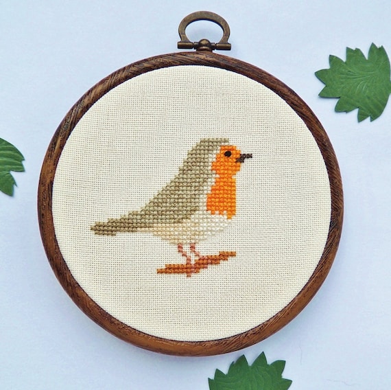 Cross stitch Robin pattern. Cross stitch bird. robin cross